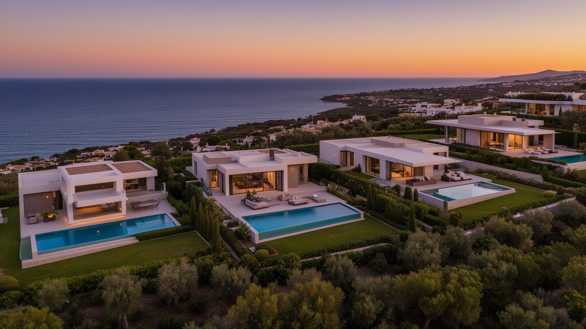 Render aéreo de cinco villas en Torreguadiaro